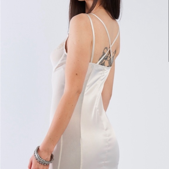 Satin Champagne Mini Slip Dress - Picture 11 of 15